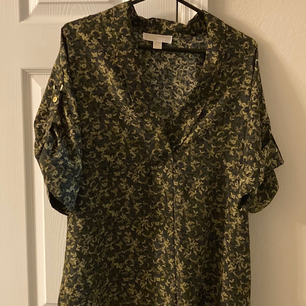 Michael Kors blouse. Green butterfly pattern